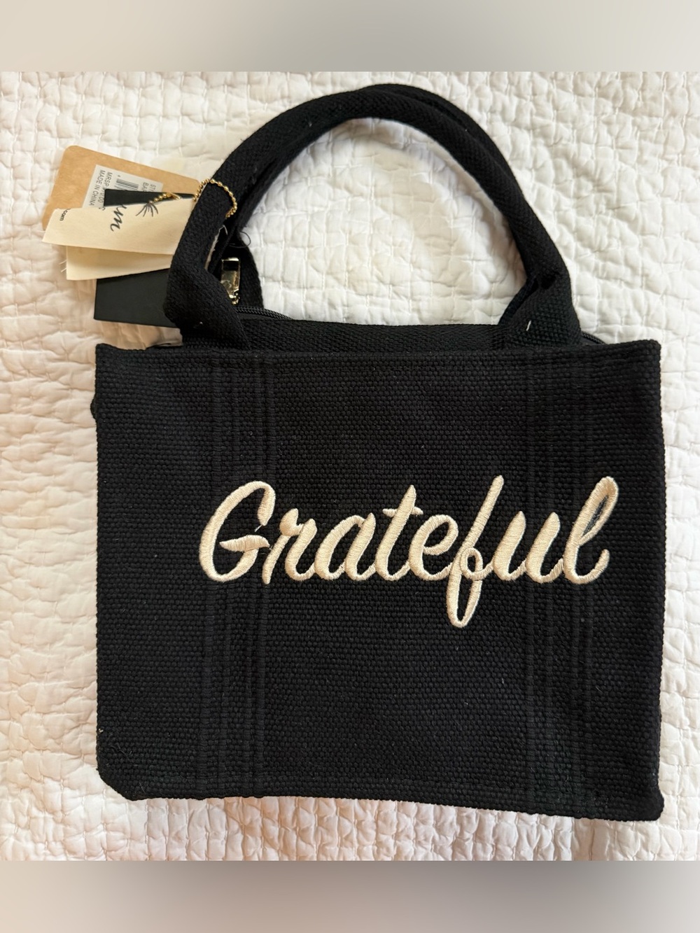 Lucky 7 Fashion Accessories Tote Bag with Embroidered Script and Crossbody Strap